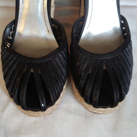 Joey O black sequin ankle strap 3.5" wedges - Picture 4 of 4